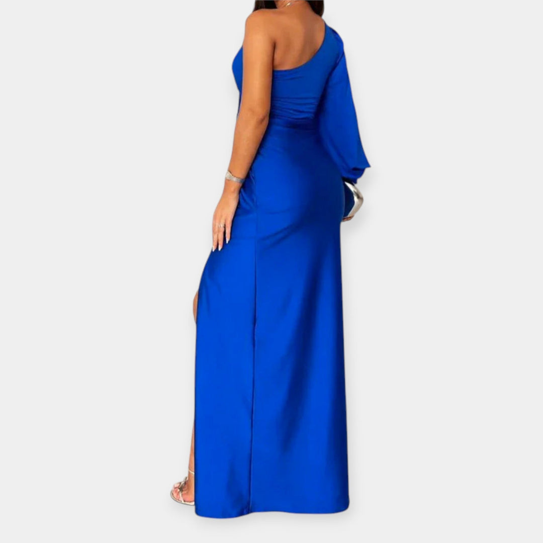Vestido Maxi com Um Ombro e Fenda