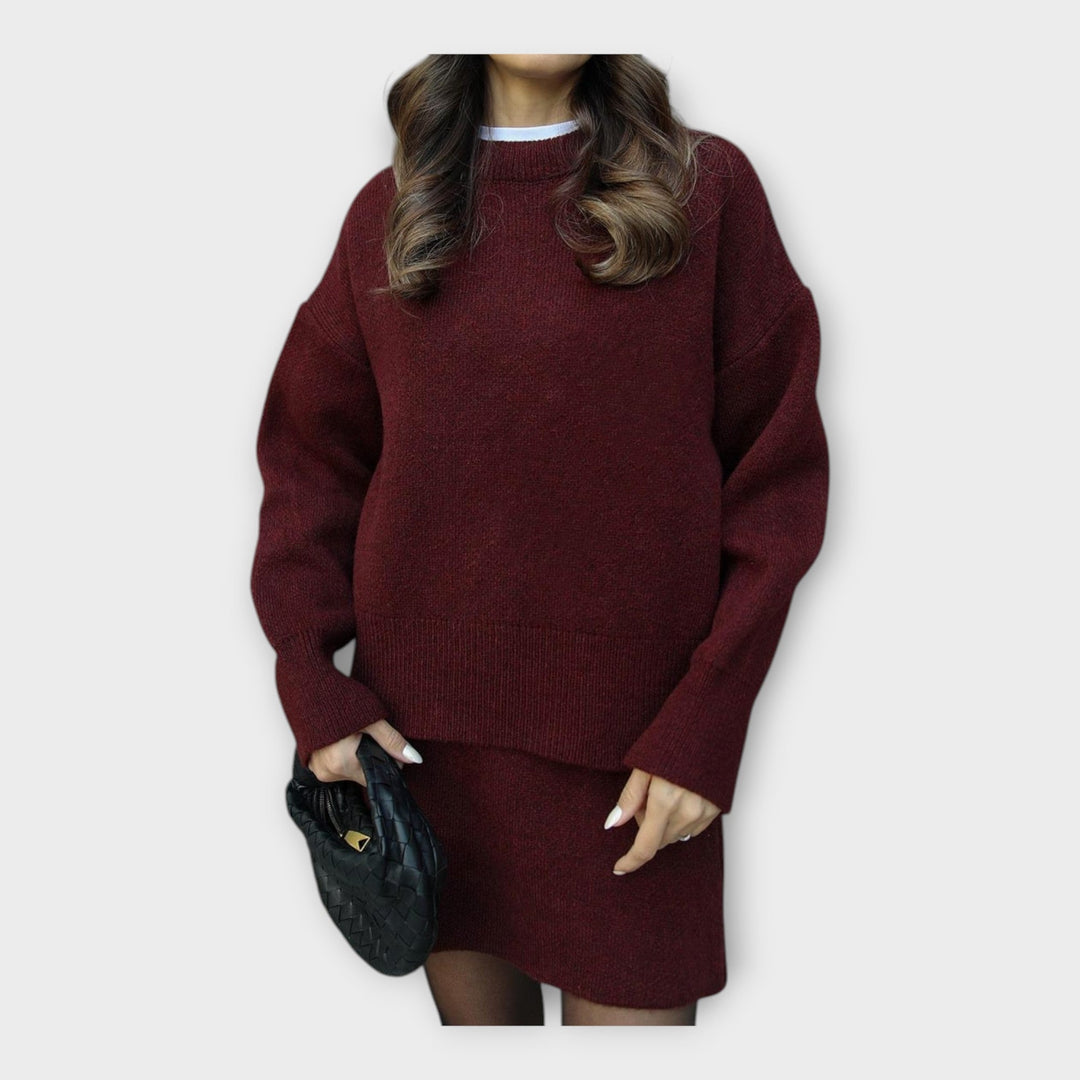 Conjunto de Blusa de Malha e Saia com Linha Moderna