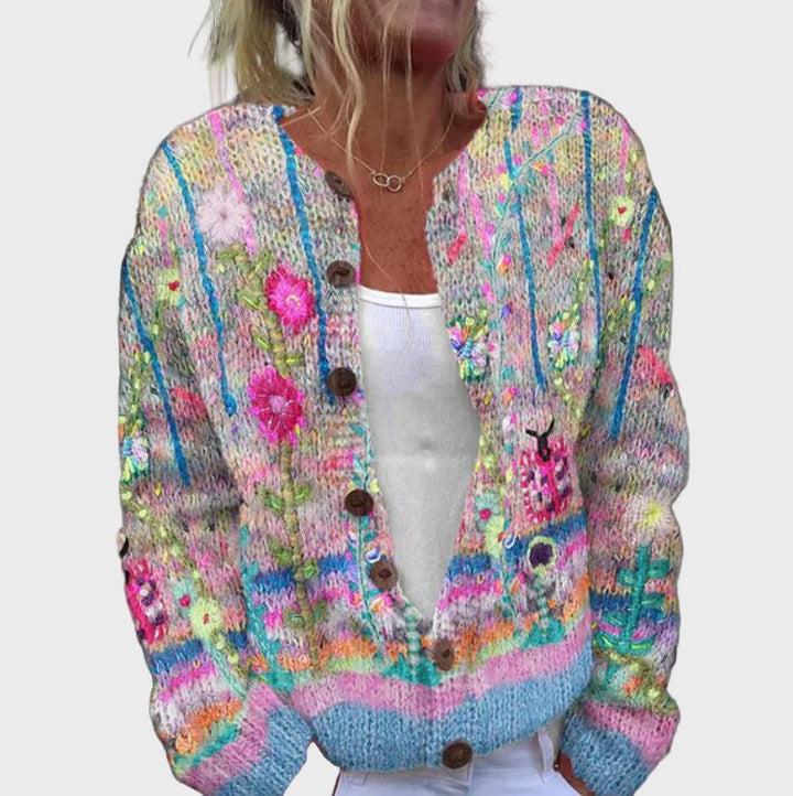 Colete de Tricô Elegante com Padrão Floral