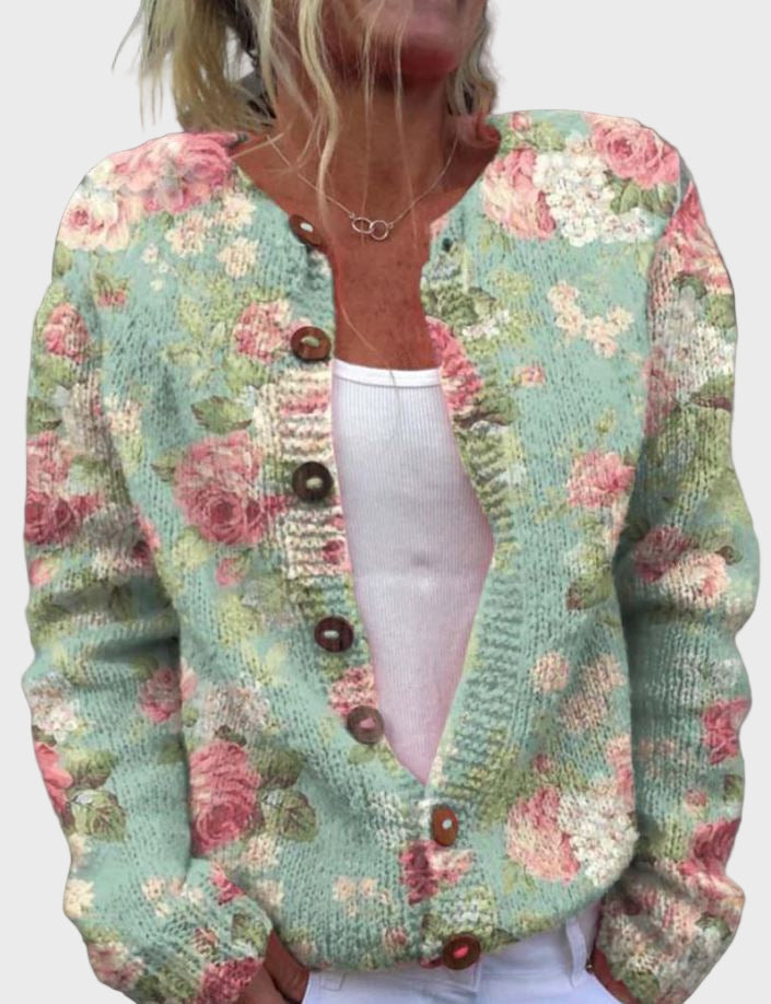 Colete de Tricô Elegante com Padrão Floral