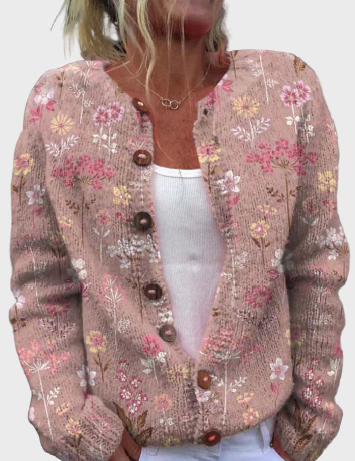 Colete de Tricô Elegante com Padrão Floral