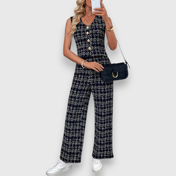 Conjunto de Dois Peças com Decote em V e Calças Correspondentes