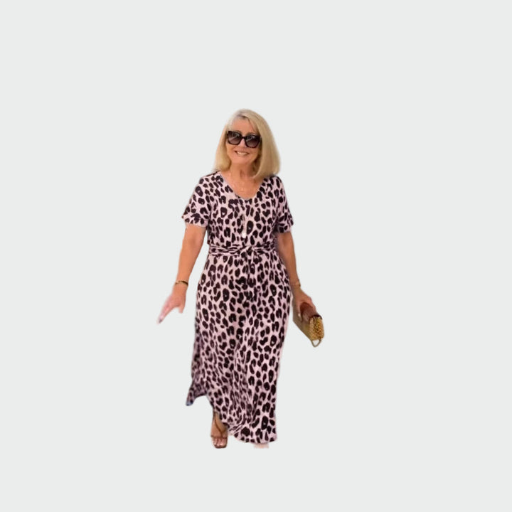Vestido com impressão de leopardo e Decote em V Impressionante