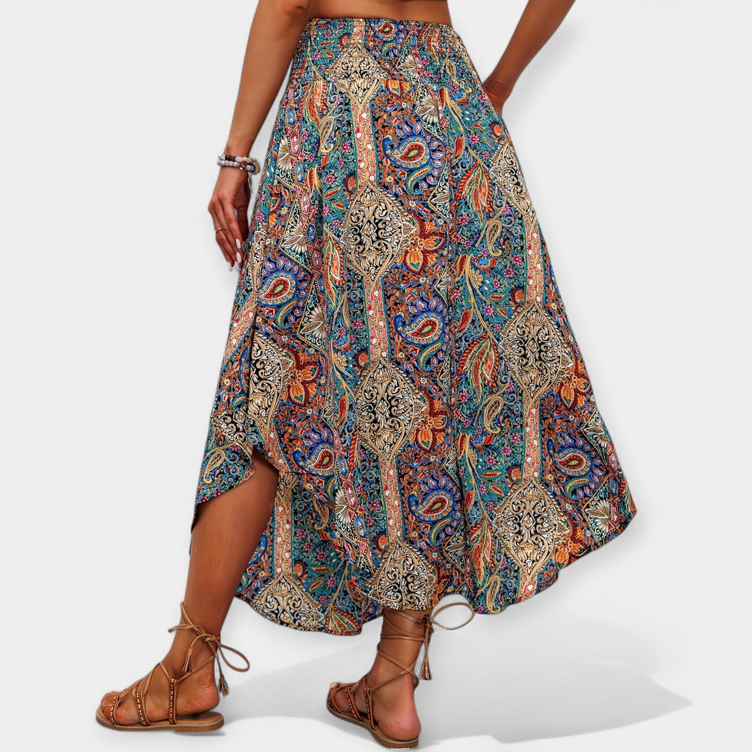Saia Midi Floral com Cintura Alta