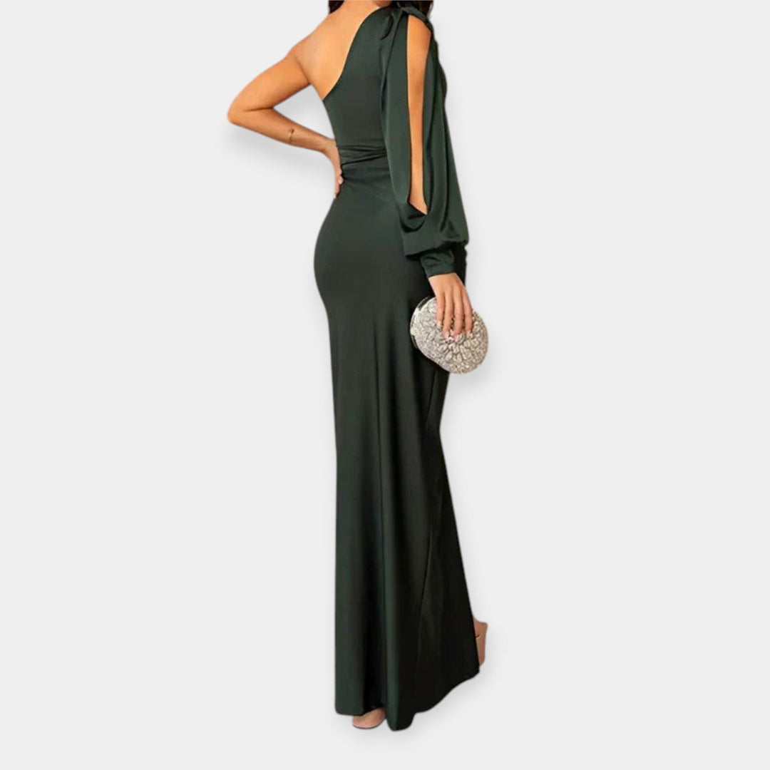 Vestido Maxi com Um Ombro e Fenda