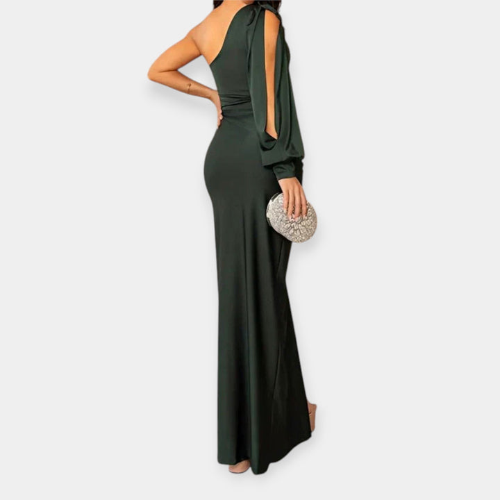 Vestido Maxi com Um Ombro e Fenda