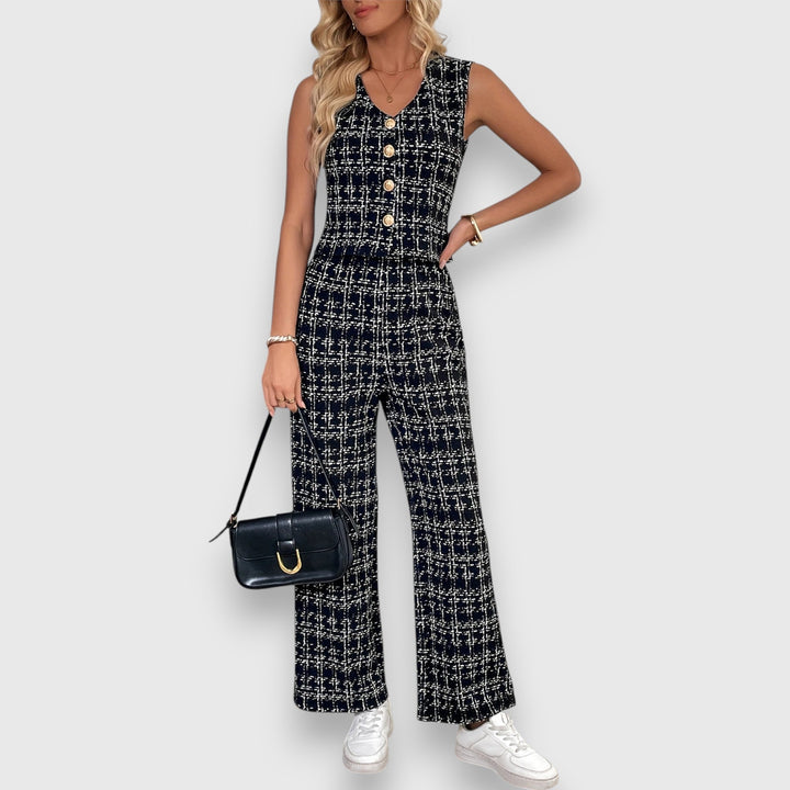 Conjunto de Dois Peças com Decote em V e Calças Correspondentes