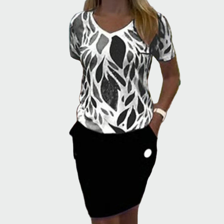 Conjunto de Top com Padrão e Saia Elegante