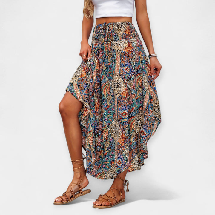 Saia Midi Floral com Cintura Alta