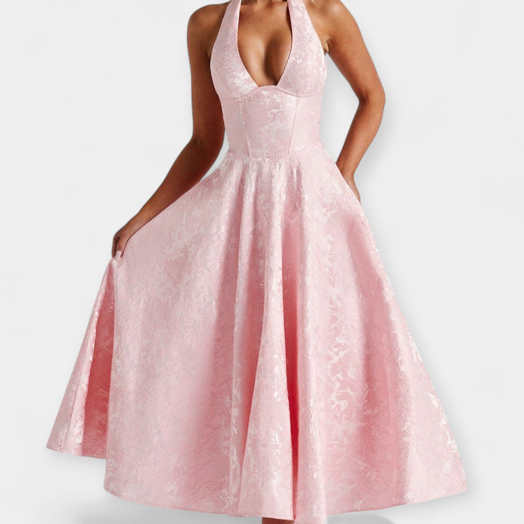 Vestido Midi com Costas Descobertas e Estiloso Corset