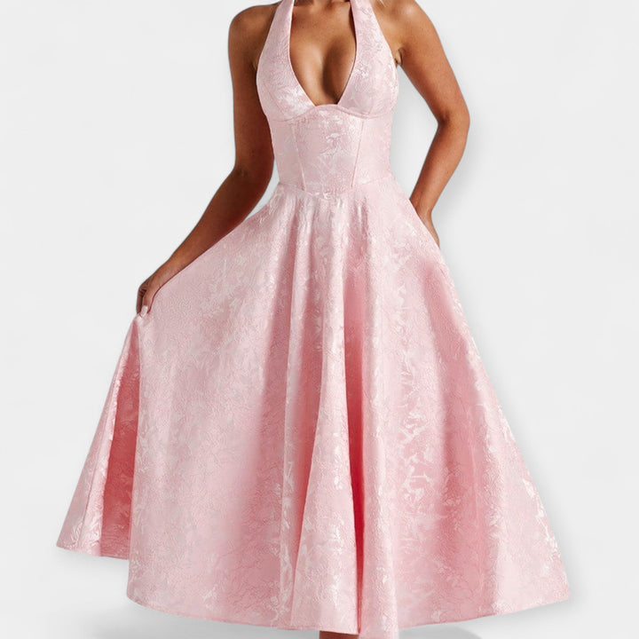 Vestido Midi com Costas Descobertas e Estiloso Corset