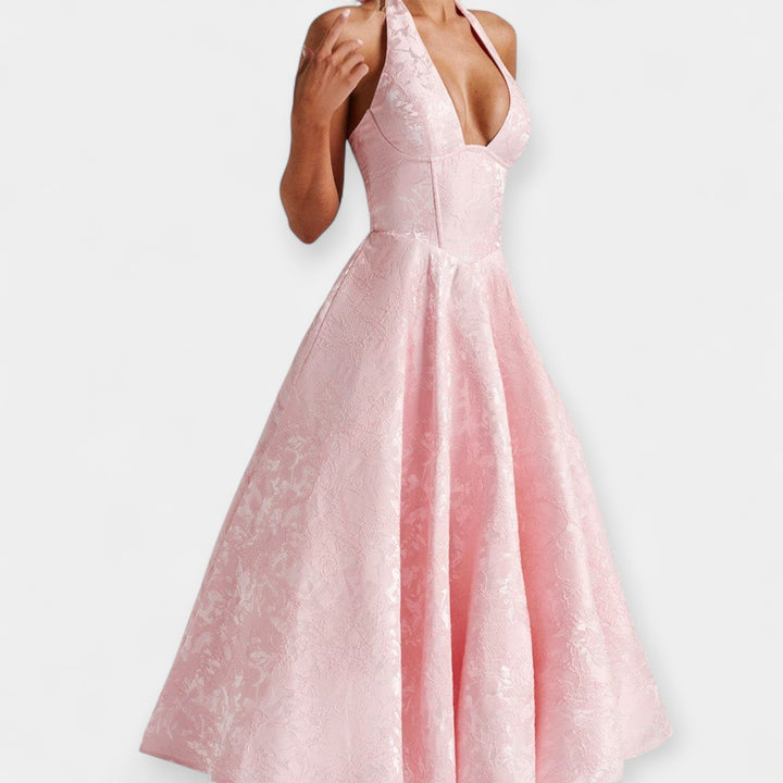 Vestido Midi com Costas Descobertas e Estiloso Corset