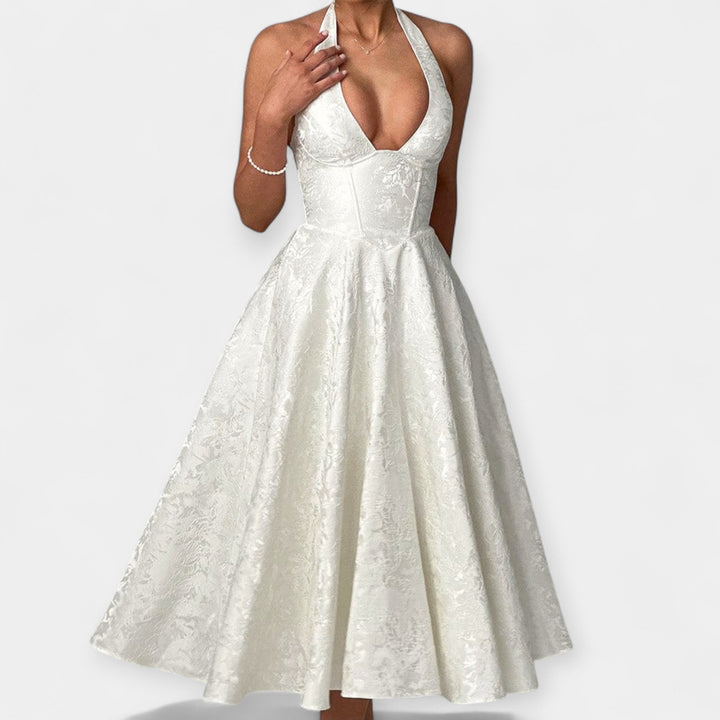 Vestido Midi com Costas Descobertas e Corset Estiloso