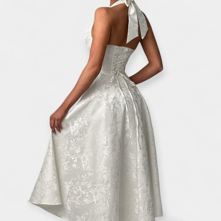 Vestido Midi com Costas Descobertas e Estiloso Corset