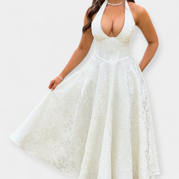 Vestido Midi com Costas Descobertas e Estiloso Corset