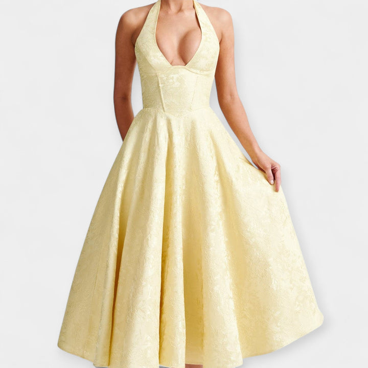 Vestido Midi com Costas Descobertas e Estiloso Corset