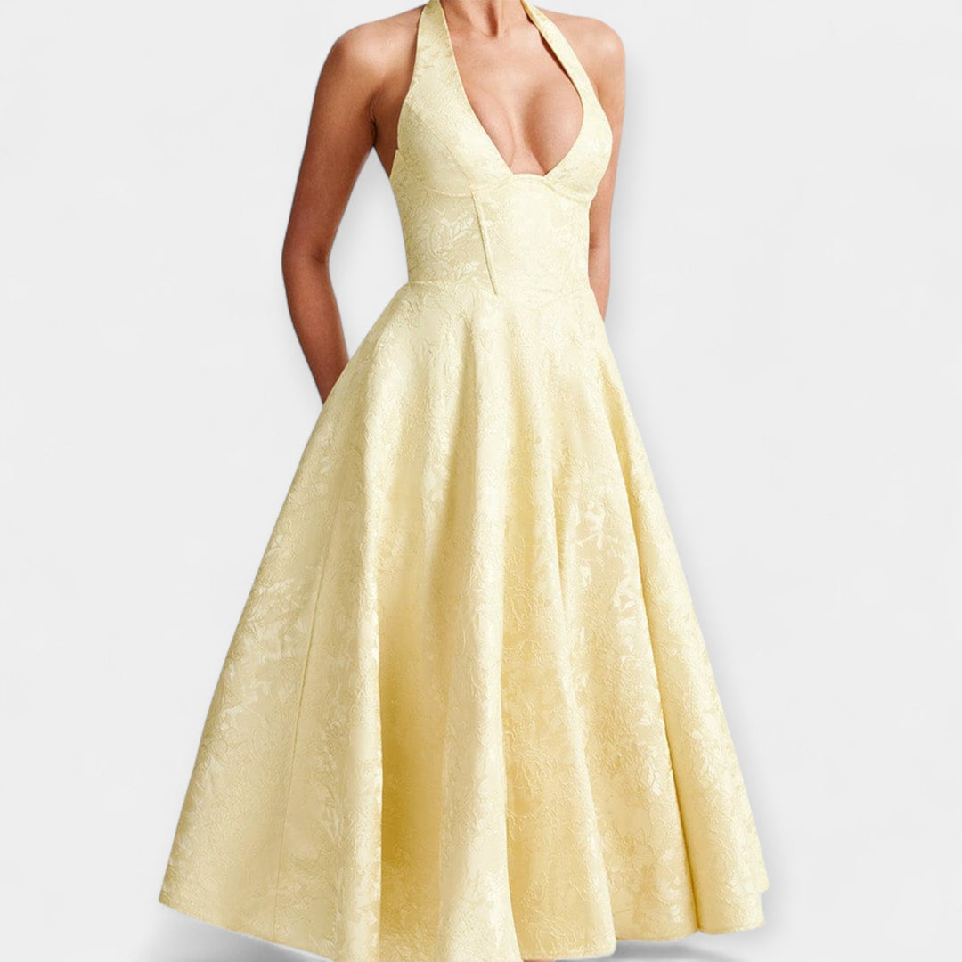 Vestido Midi com Costas Descobertas e Estiloso Corset