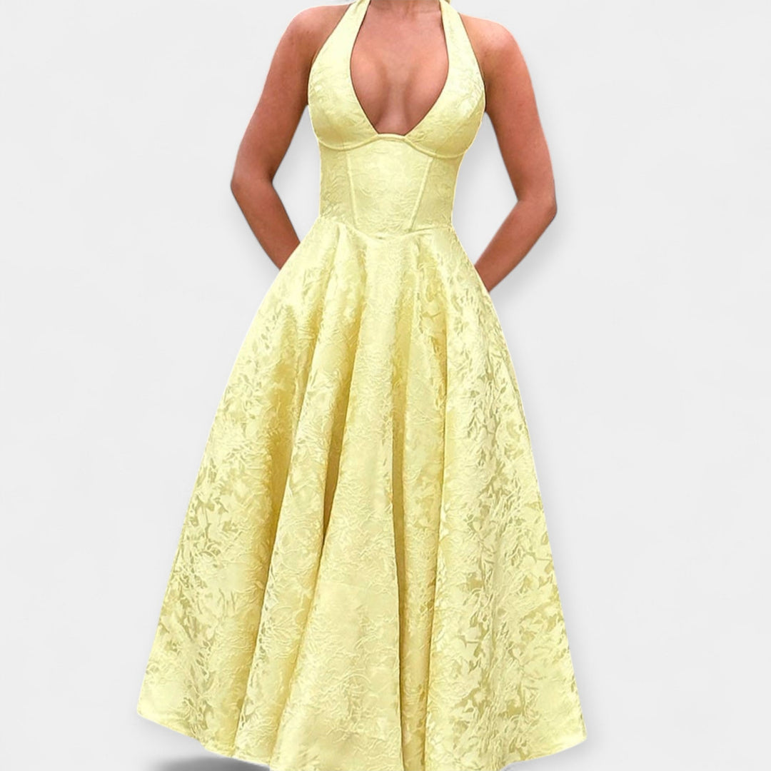 Vestido Midi com Costas Descobertas e Estiloso Corset