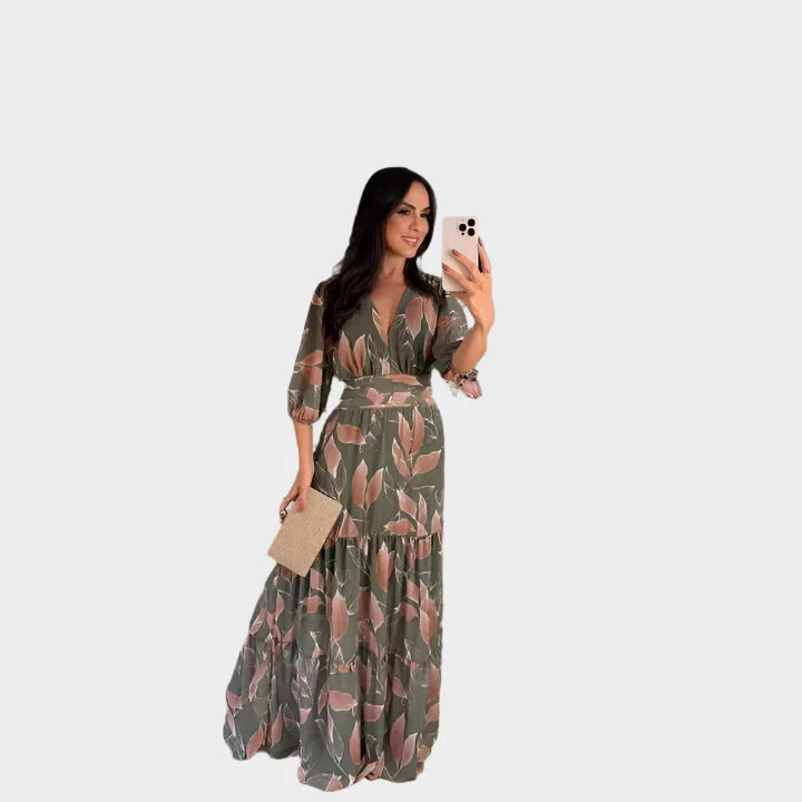 Vestido Longo com Padrão Floral e Corte Confortável para Dias Elegantes