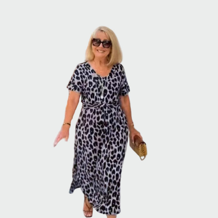 Vestido com impressão de leopardo e Decote em V Impressionante
