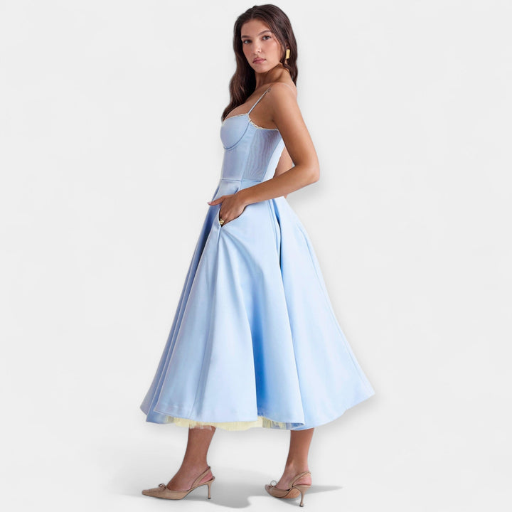 Vestido Midi com Transparências de Tule
