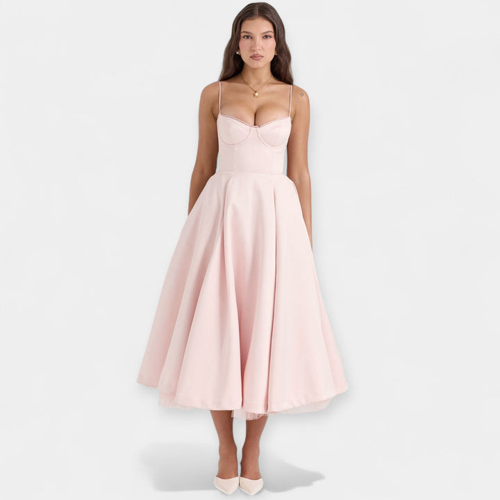 Vestido Midi com Transparências de Tule