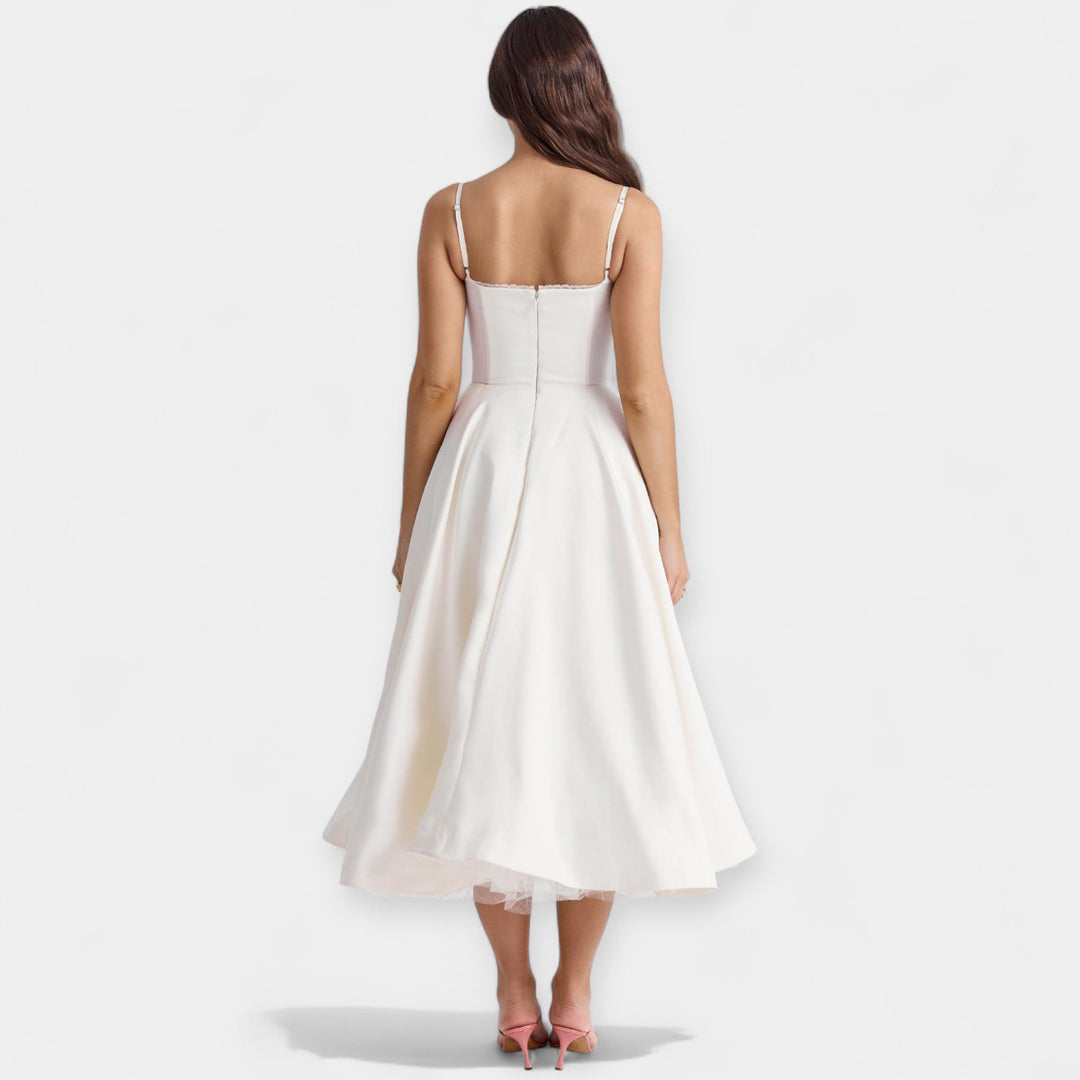 Vestido Midi com Transparências de Tule