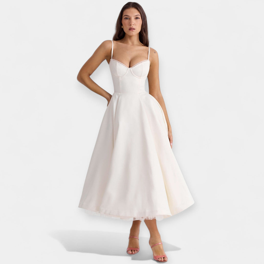 Vestido Midi com Transparências de Tule