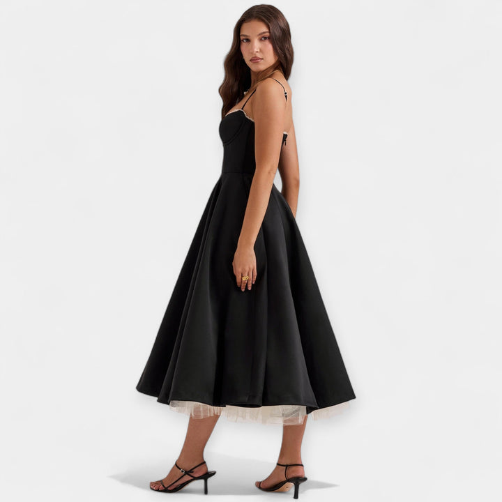 Vestido Midi com Transparências de Tule