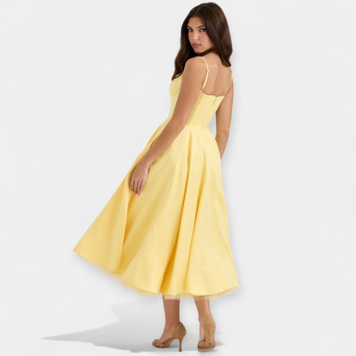 Vestido Midi com Transparências de Tule