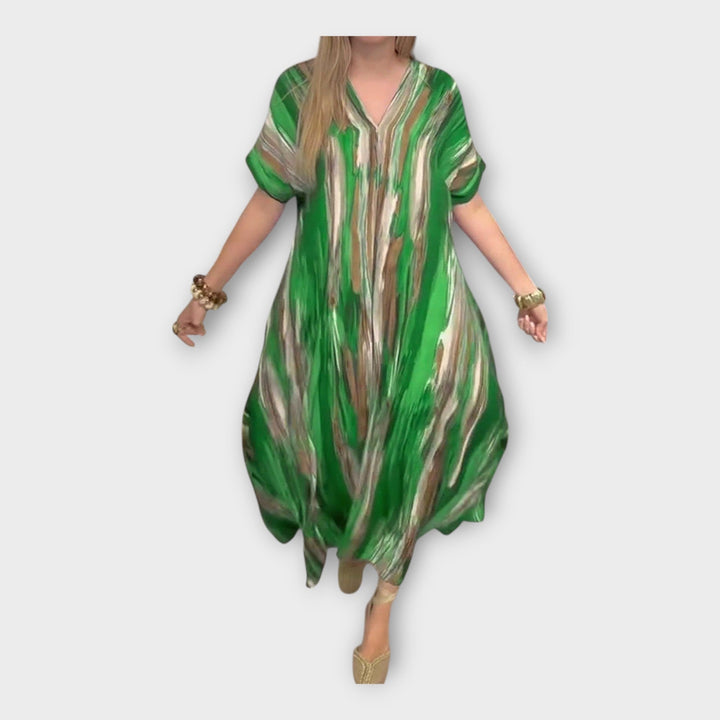 Kaftan Longo com Decote em V e Mangas Largas