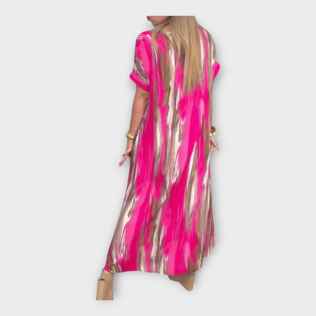 Kaftan Longo com Decote em V e Mangas Largas