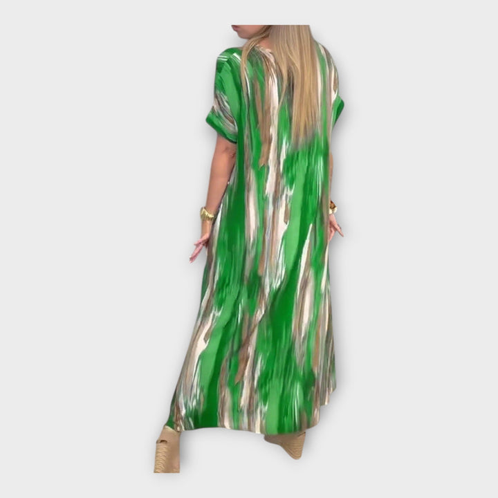 Kaftan Longo com Decote em V e Mangas Largas