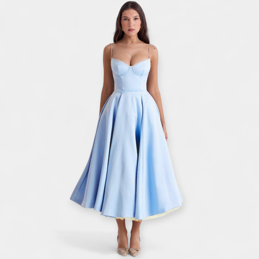 Vestido Midi com Transparências de Tule