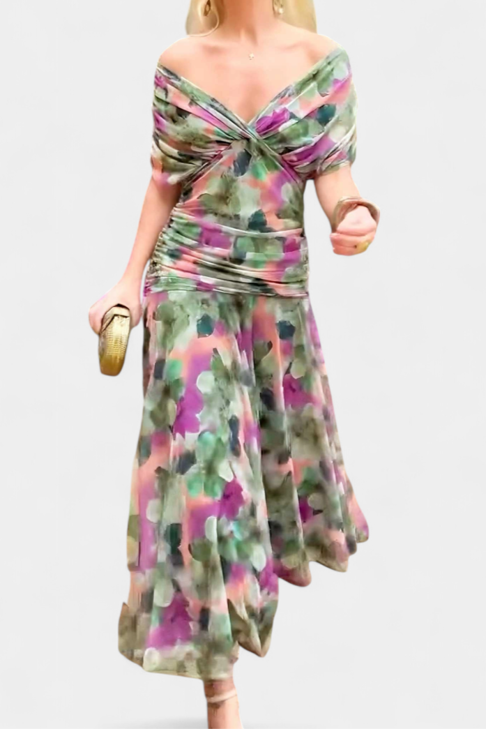 Vestido Longo com Estampado Floral e Decote em V