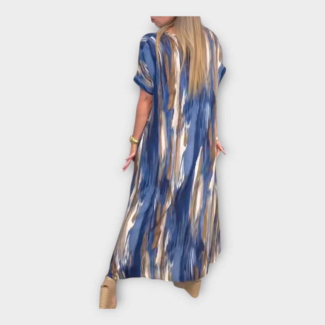 Kaftan Longo com Decote em V e Mangas Largas