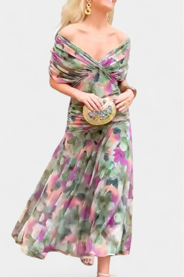 Vestido Longo com Estampado Floral e Decote em V