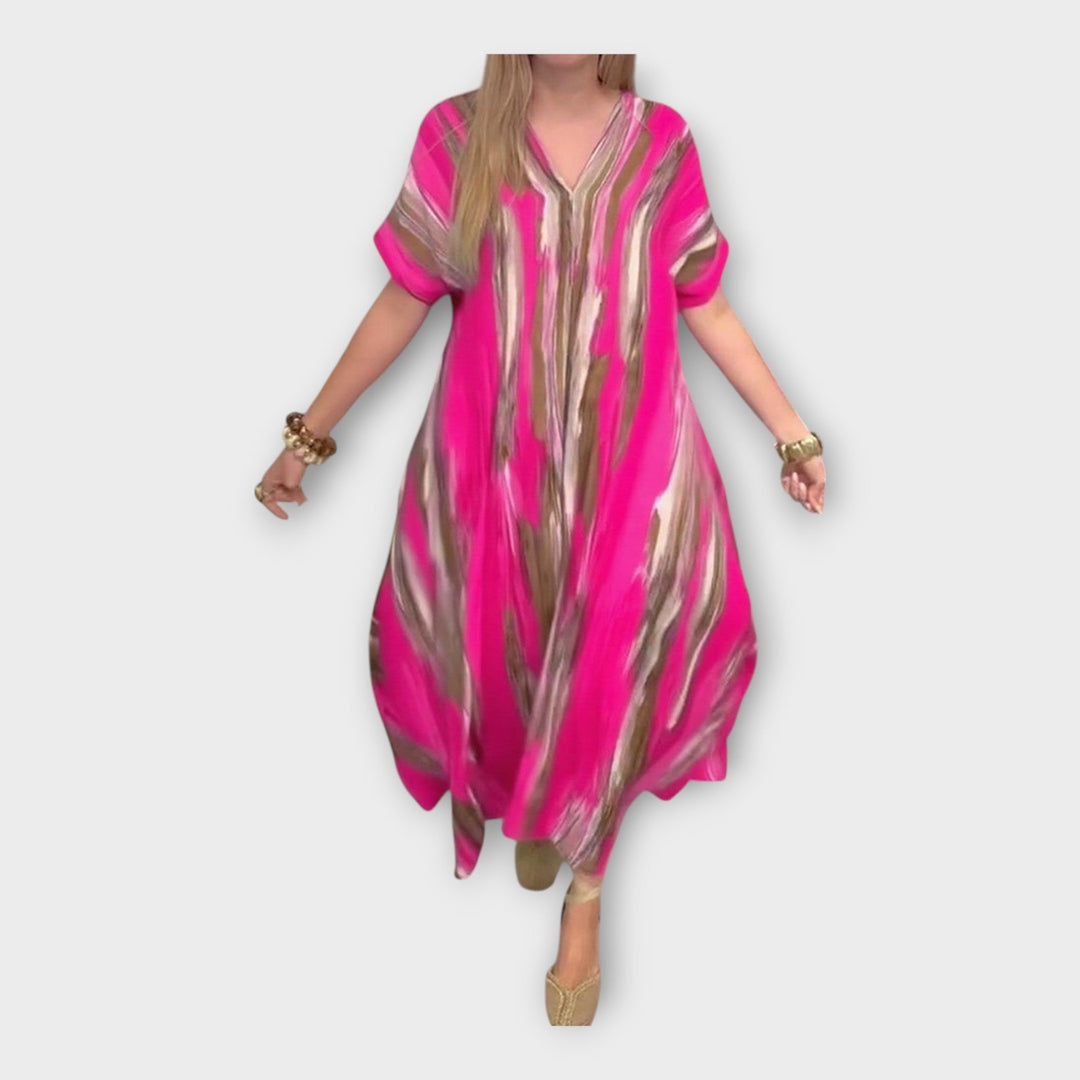 Kaftan Longo com Decote em V e Mangas Largas