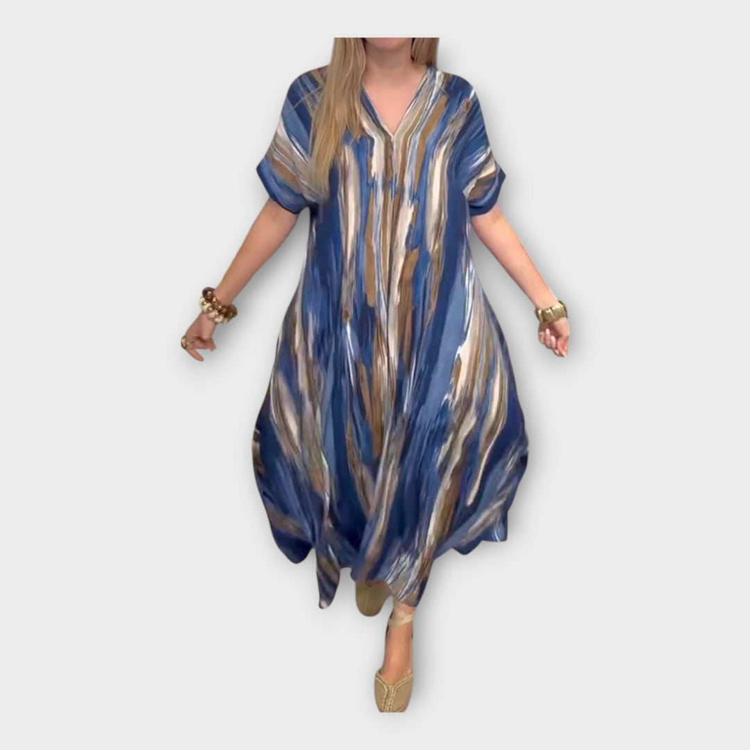 Kaftan Longo com Decote em V e Mangas Largas
