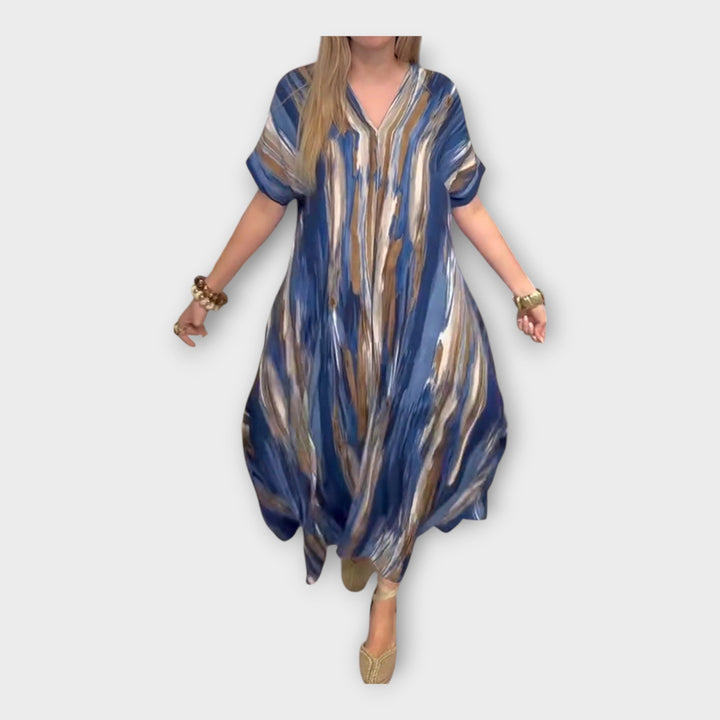 Kaftan Longo com Decote em V e Mangas Largas