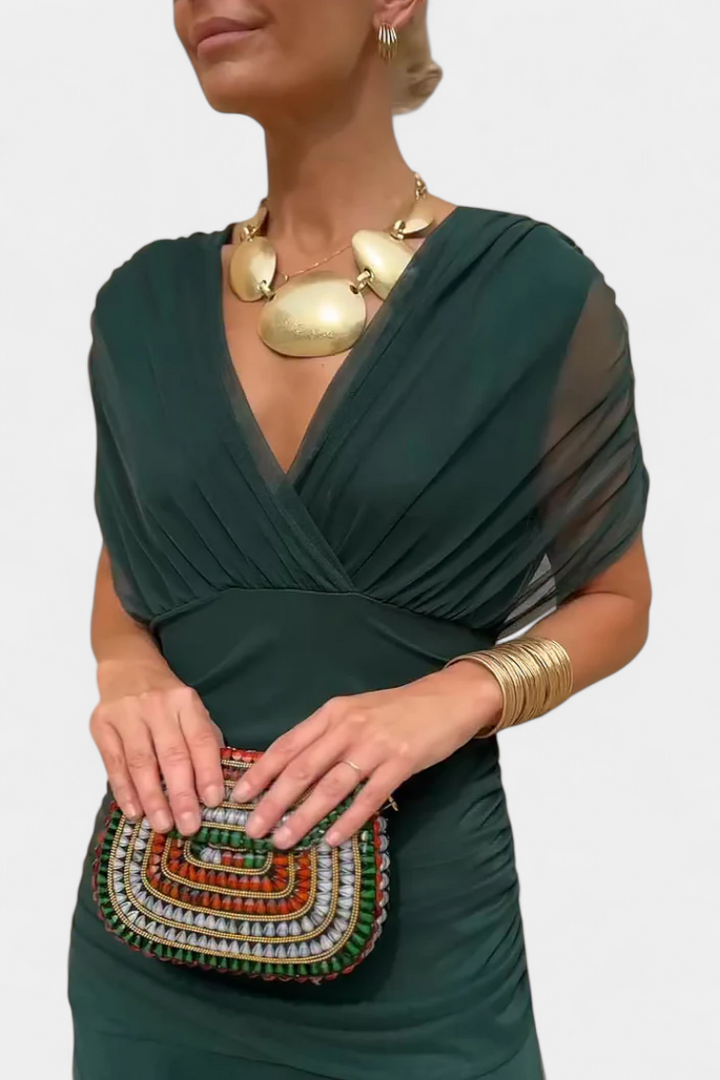 Vestido Longo com Estampado Floral e Decote em V