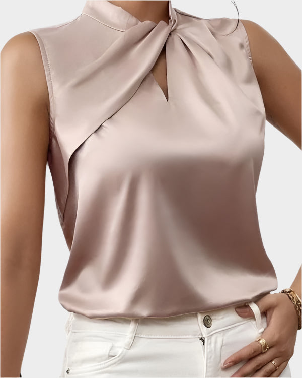 Blusa de Saten Elegante Sem Mangas