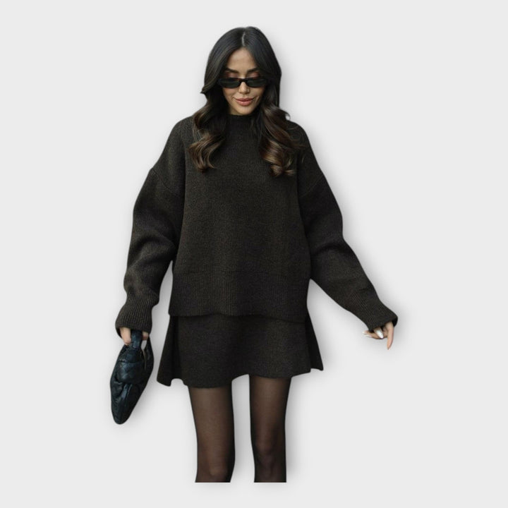 Conjunto de Blusa de Malha e Saia com Linha Moderna
