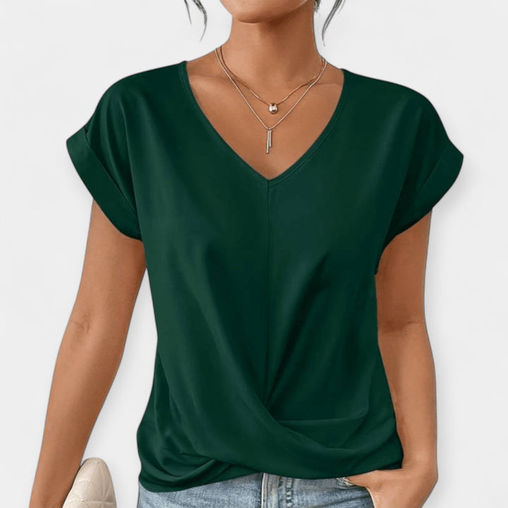 Camisola com decote em V e mangas curtas