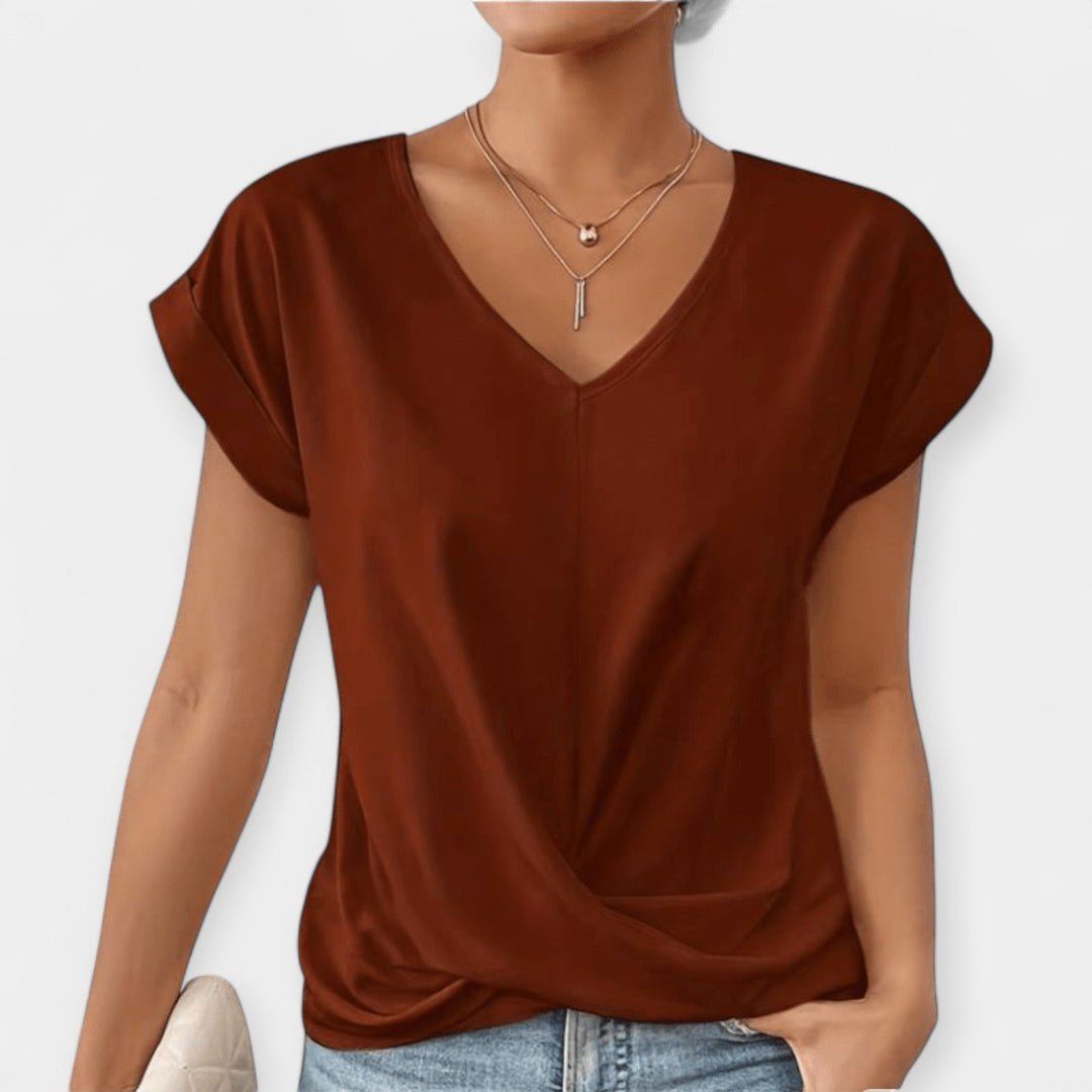 Camisola com decote em V e mangas curtas