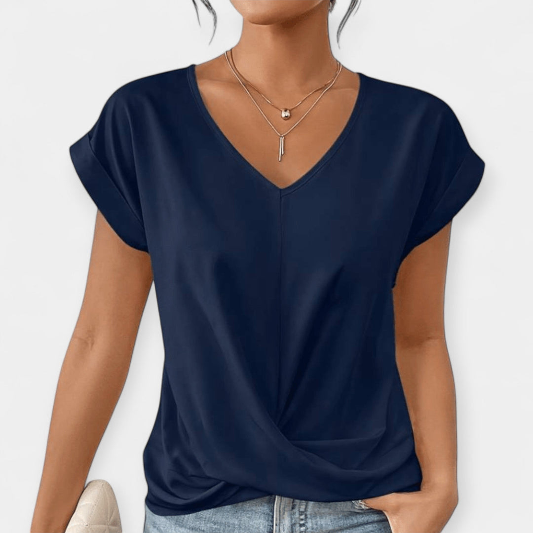 Camisola com decote em V e mangas curtas