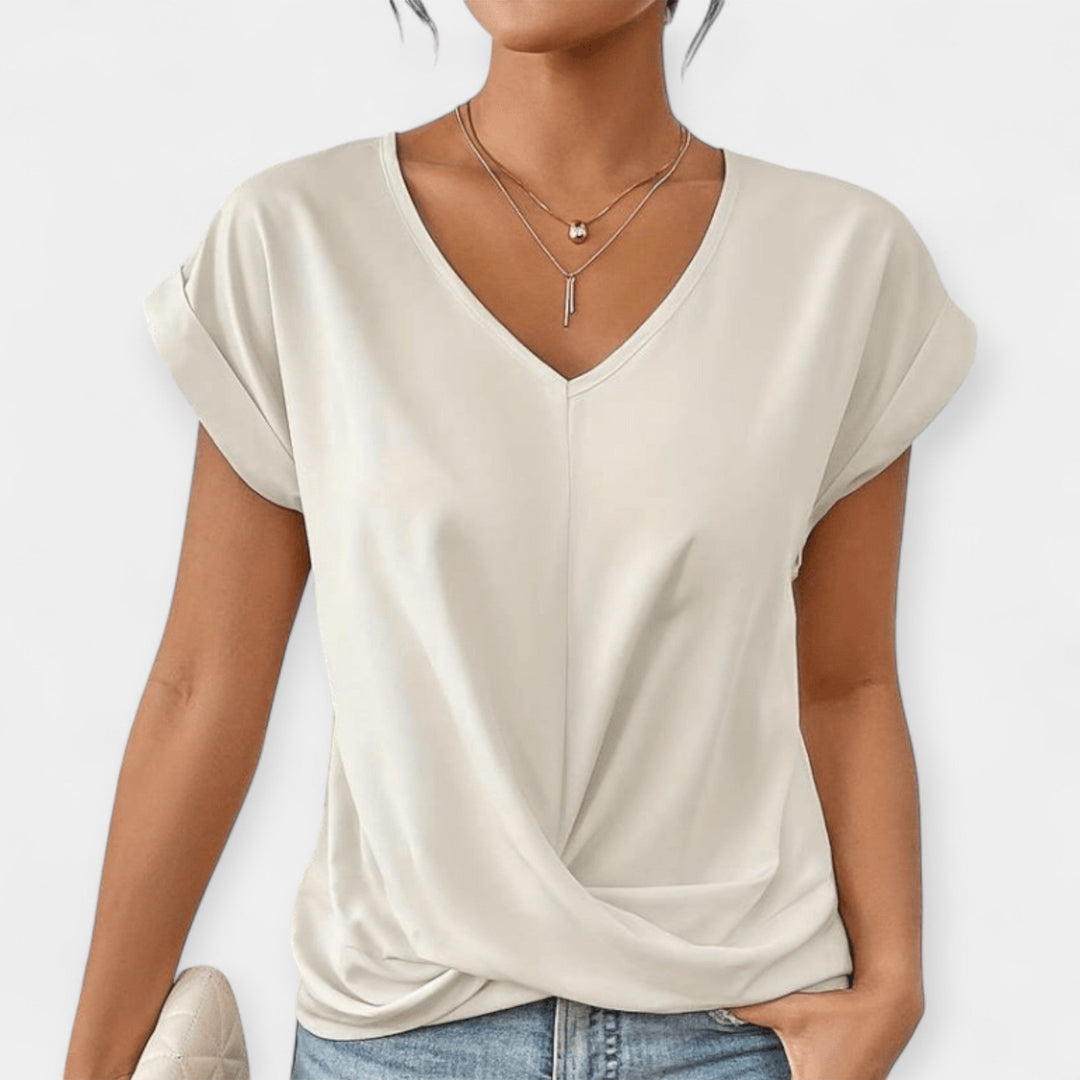 Camisola com decote em V e mangas curtas
