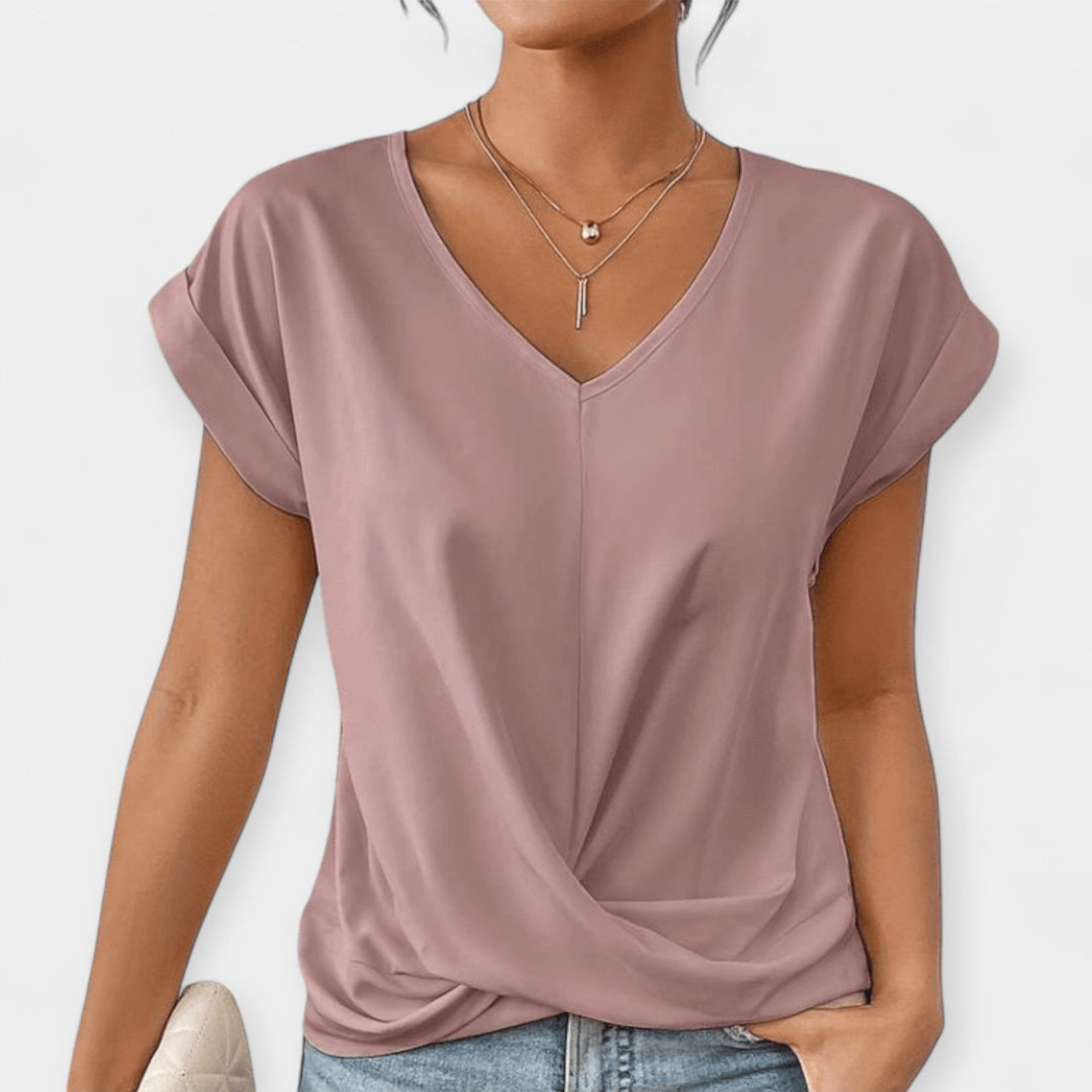 Camisola com decote em V e mangas curtas