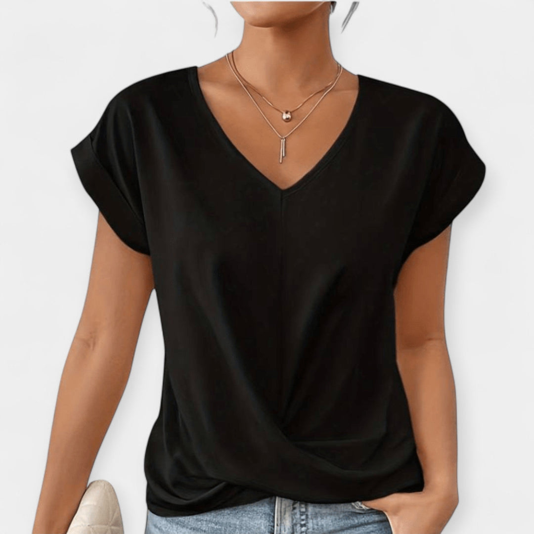 Camisola com decote em V e mangas curtas