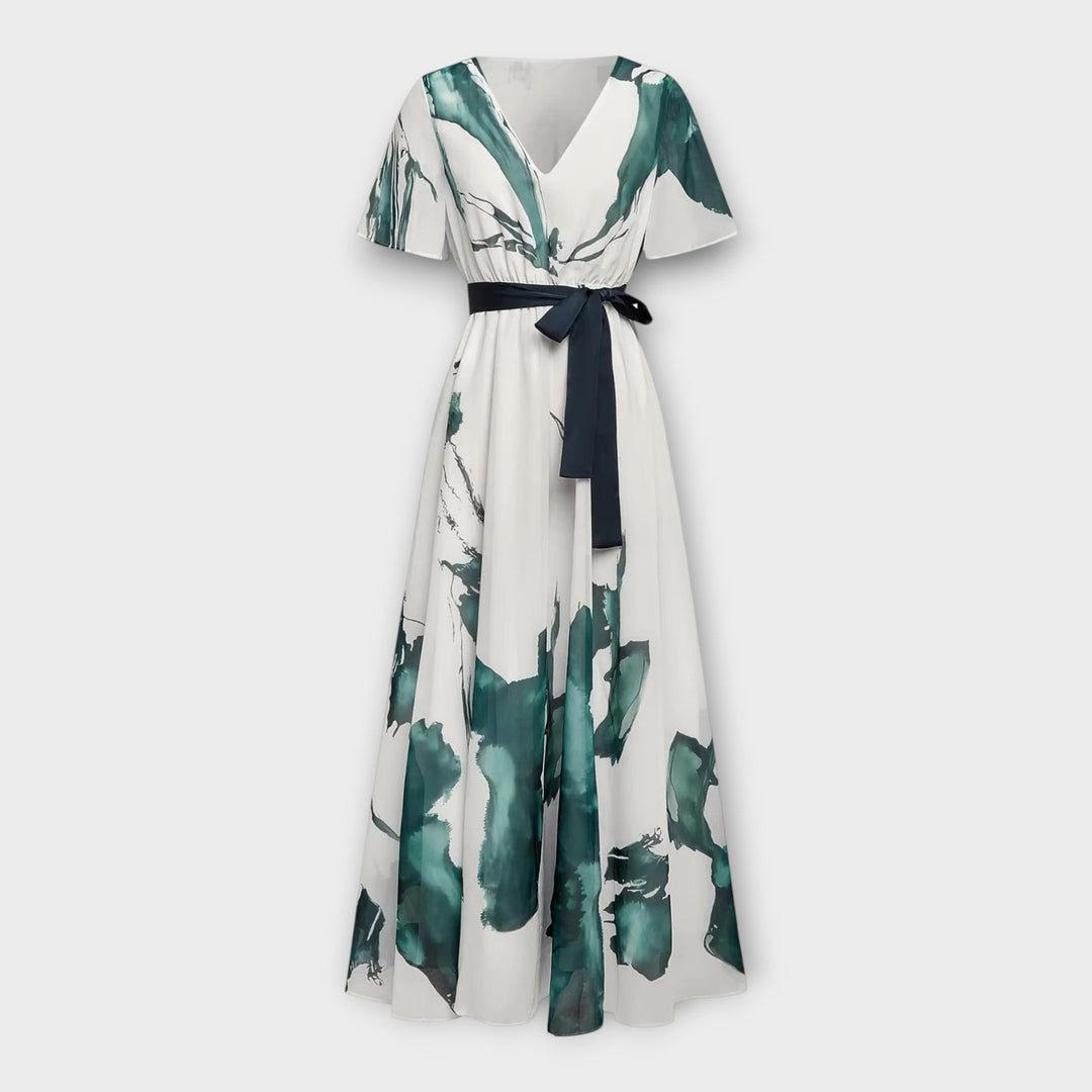 Vestido longo com cinto e linha fluida